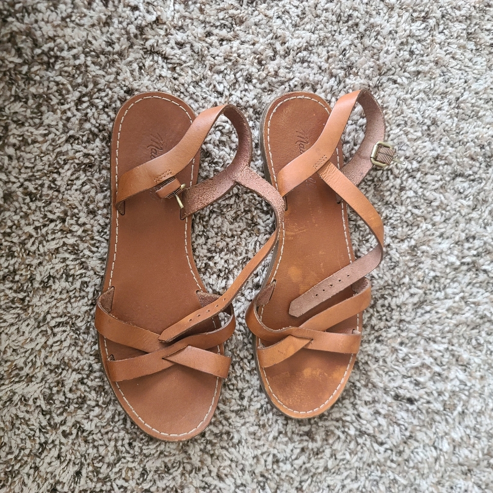 Madewell Brown Genuine Leather Flat Strappy Detail Sandals 8 M